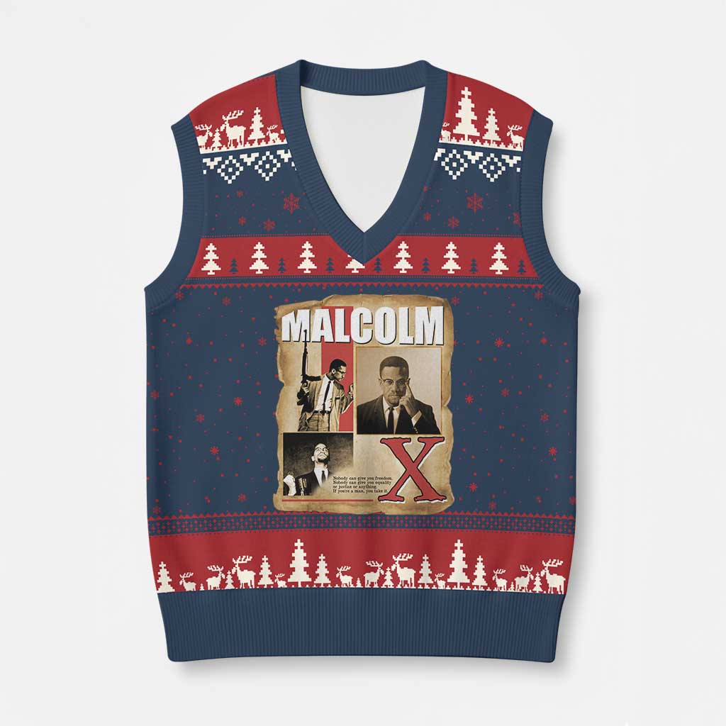 Malcolm X Quote V-Neck Knit Sweater Vest Nobody Can Give You Freedom Take It - Wonder Print Shop