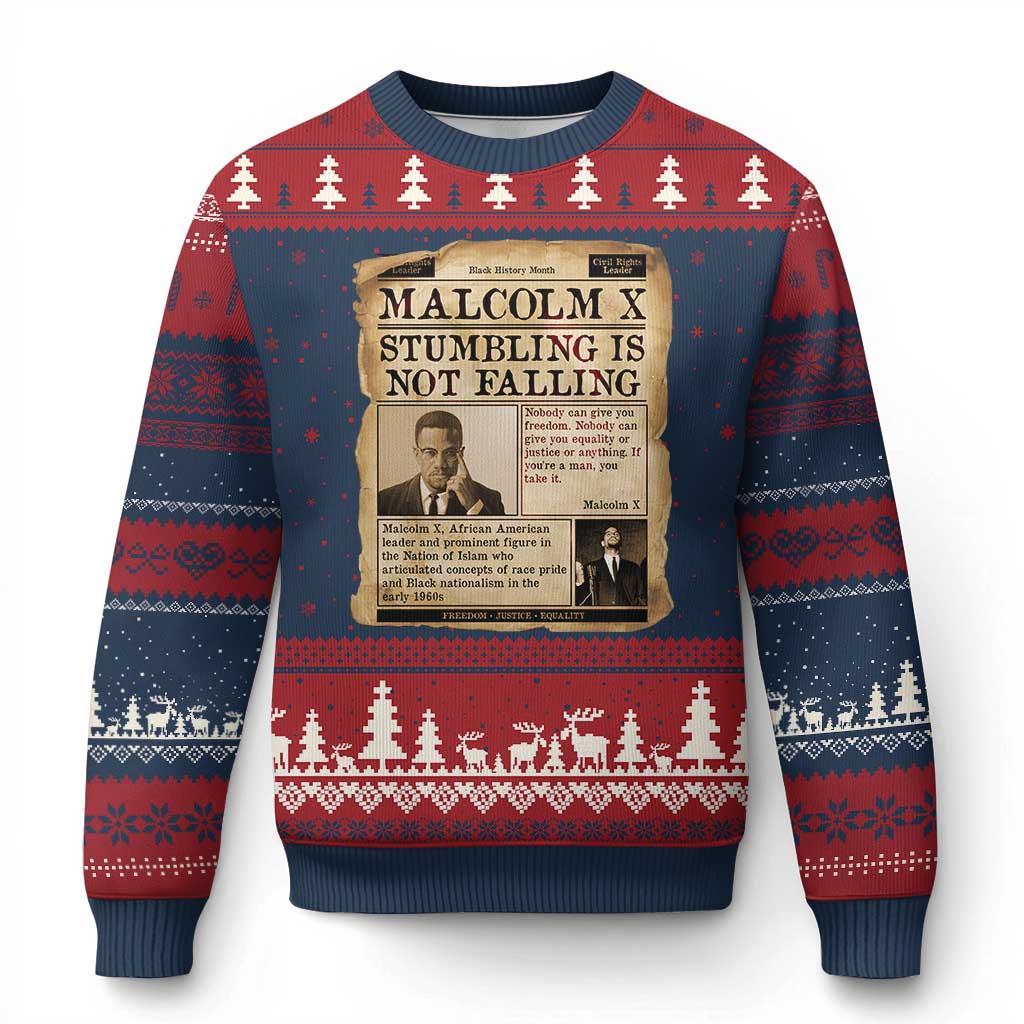 Malcolm X Ugly Christmas Sweater Stumbling Is Not Falling Civil Rights Leader TS12