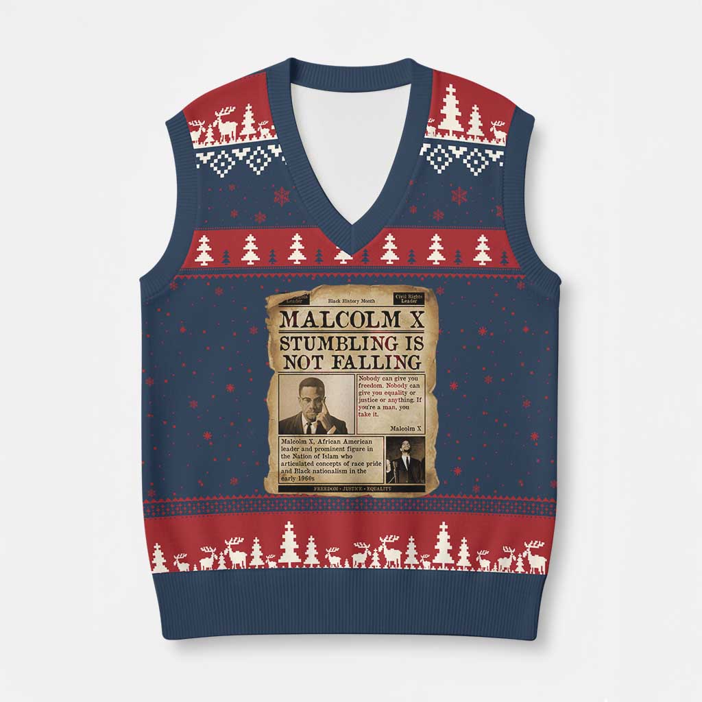 Malcolm X V-Neck Knit Sweater Vest Stumbling Is Not Falling Civil Rights Leader TS12