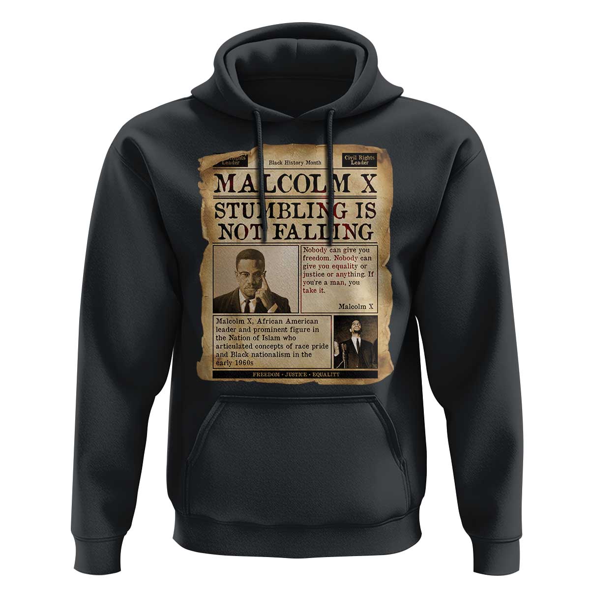 Malcolm X Hoodie Stumbling Is Not Falling Civil Rights Leader TS12