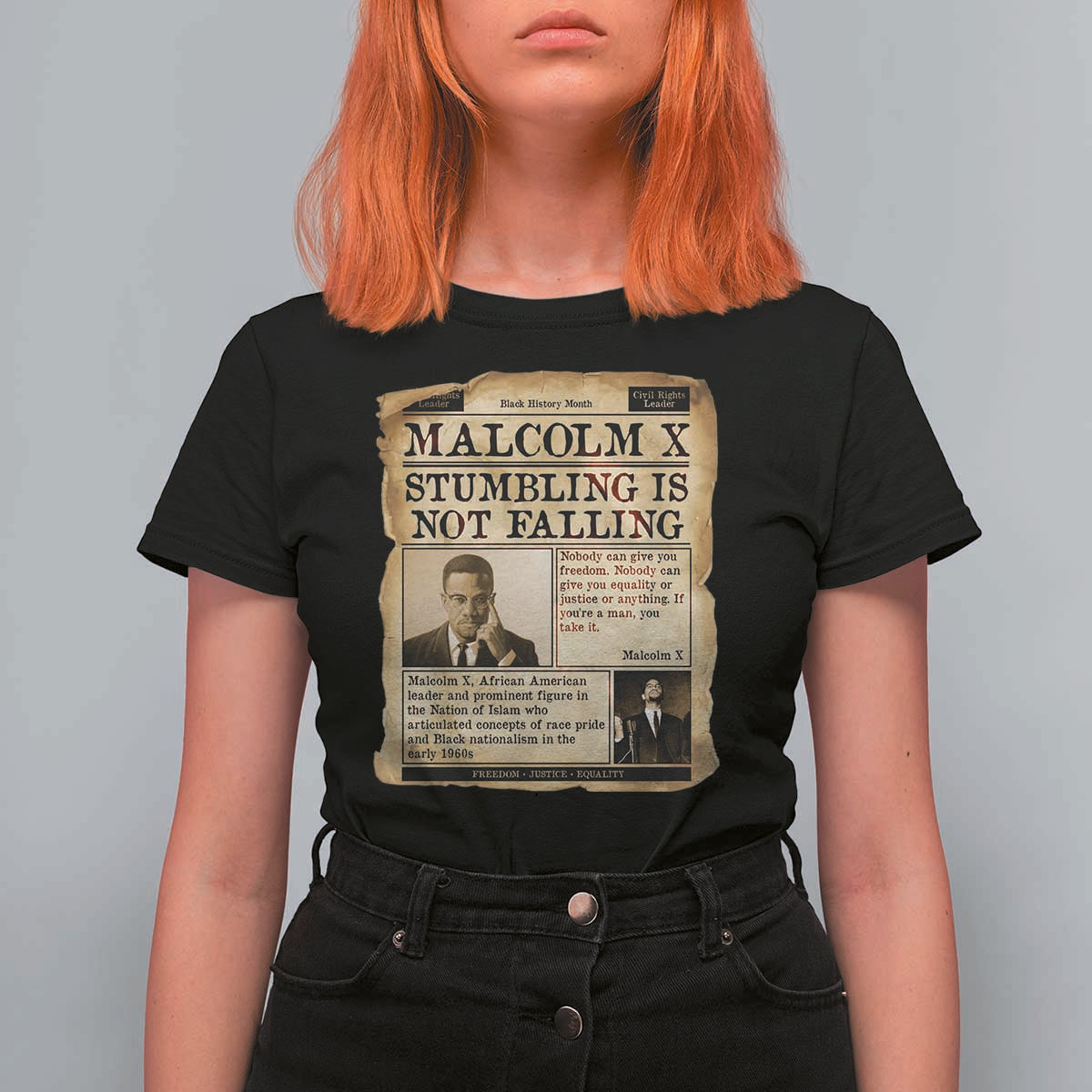 Malcolm X T Shirt For Women Stumbling Is Not Falling Civil Rights Leader TS12