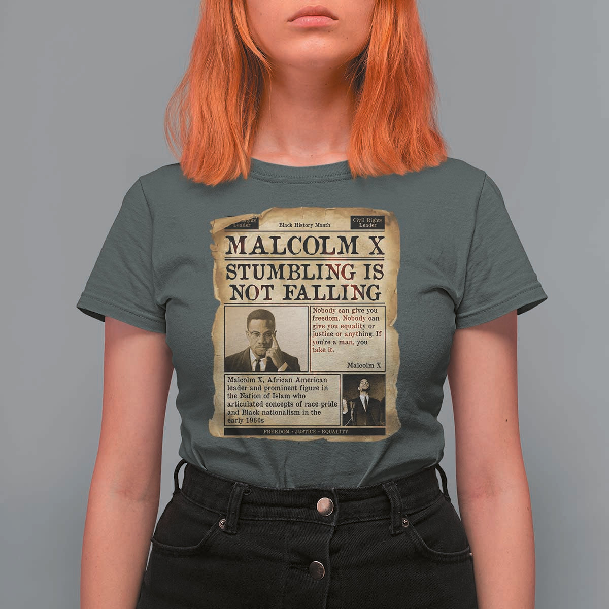 Malcolm X T Shirt For Women Stumbling Is Not Falling Civil Rights Leader TS12
