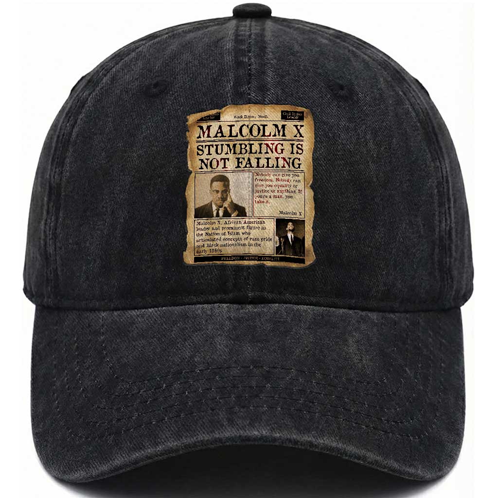 Malcolm X Washed Cotton Baseball Cap Stumbling Is Not Falling Civil Rights Leader