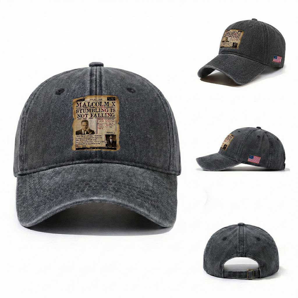 Malcolm X Washed Cotton Baseball Cap Stumbling Is Not Falling Civil Rights Leader