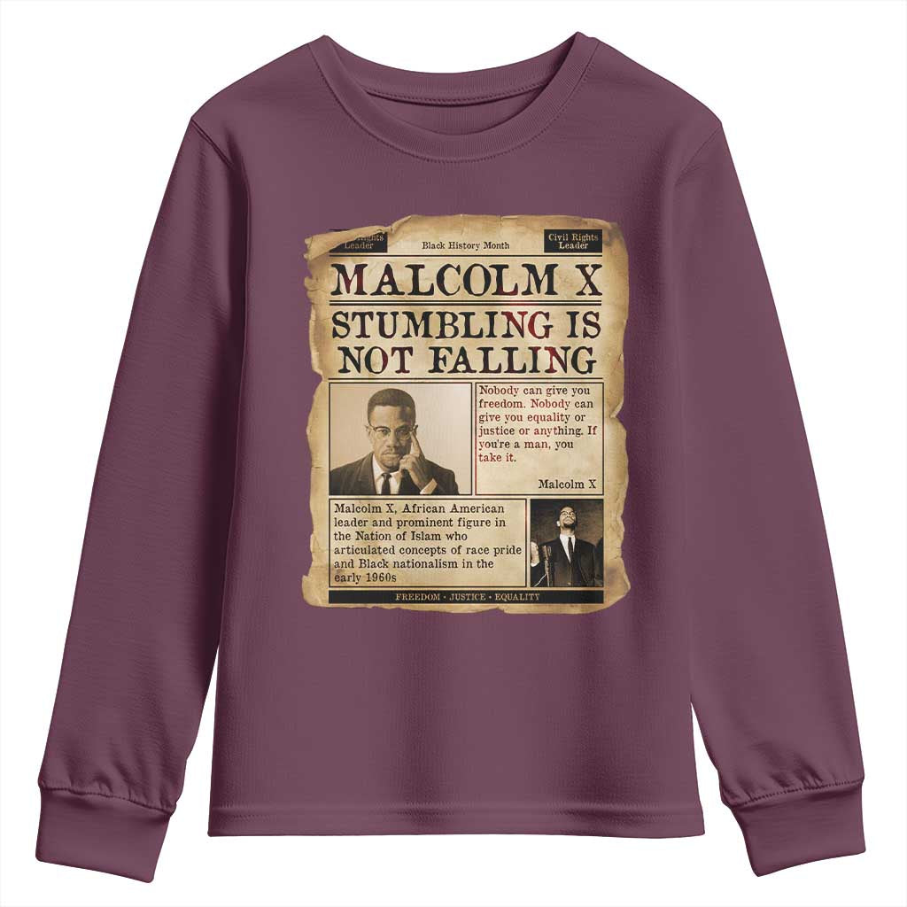 Malcolm X Youth Sweatshirt Stumbling Is Not Falling Civil Rights Leader TS12