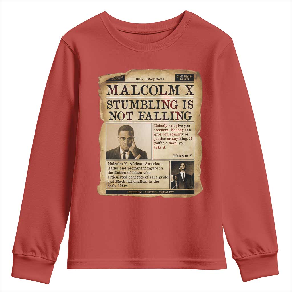 Malcolm X Youth Sweatshirt Stumbling Is Not Falling Civil Rights Leader TS12