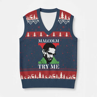 Malcolm X Try Me V-Neck Knit Sweater Vest American Civil Rights Leader Quote - Wonder Print Shop