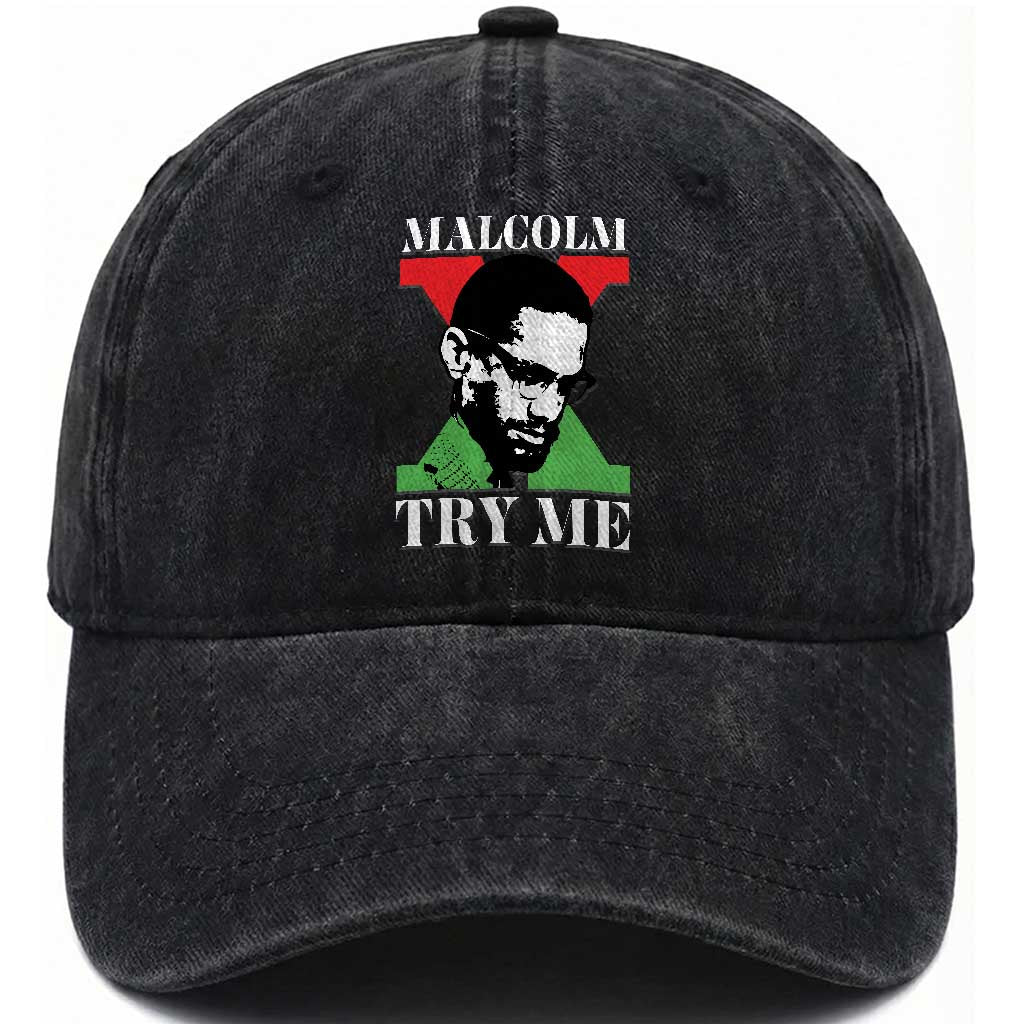 Malcolm X Try Me Washed Cotton Baseball Cap American Civil Rights Leader Quote