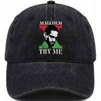 Malcolm X Try Me Washed Cotton Baseball Cap American Civil Rights Leader Quote