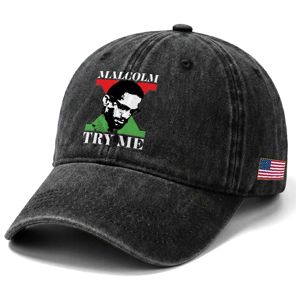 Malcolm X Try Me Washed Cotton Baseball Cap American Civil Rights Leader Quote