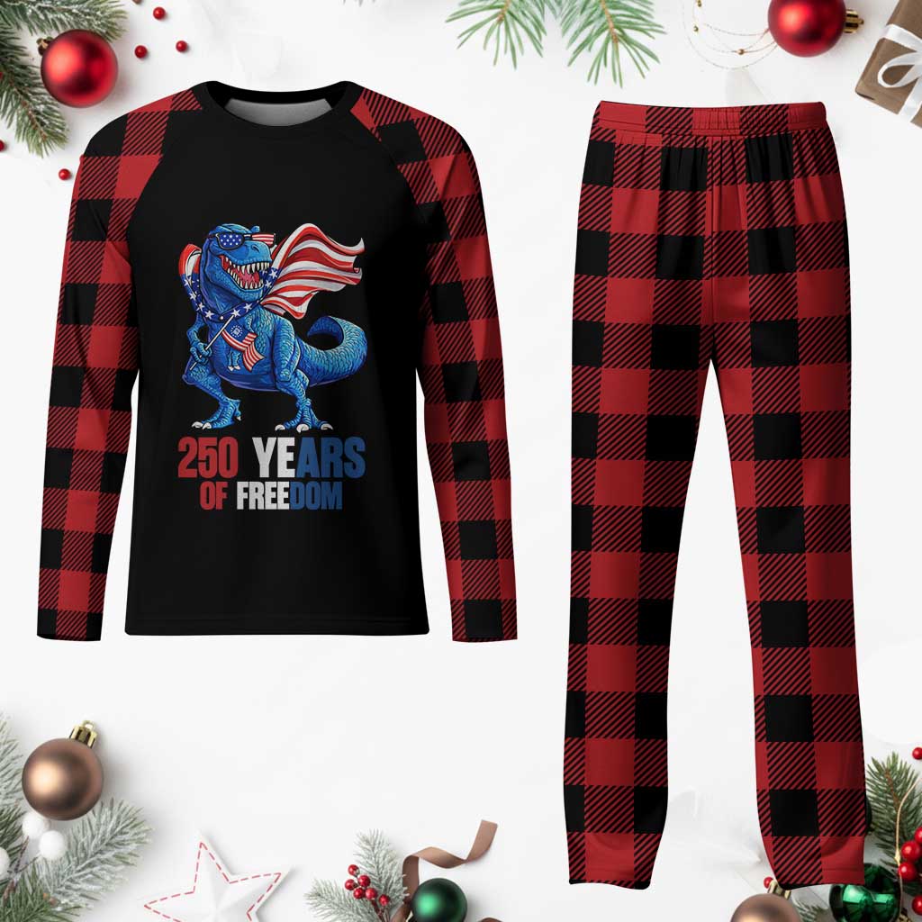 Funny Patriotic Dinosaur Plaid Pajama Set 250 Years Of Freedom