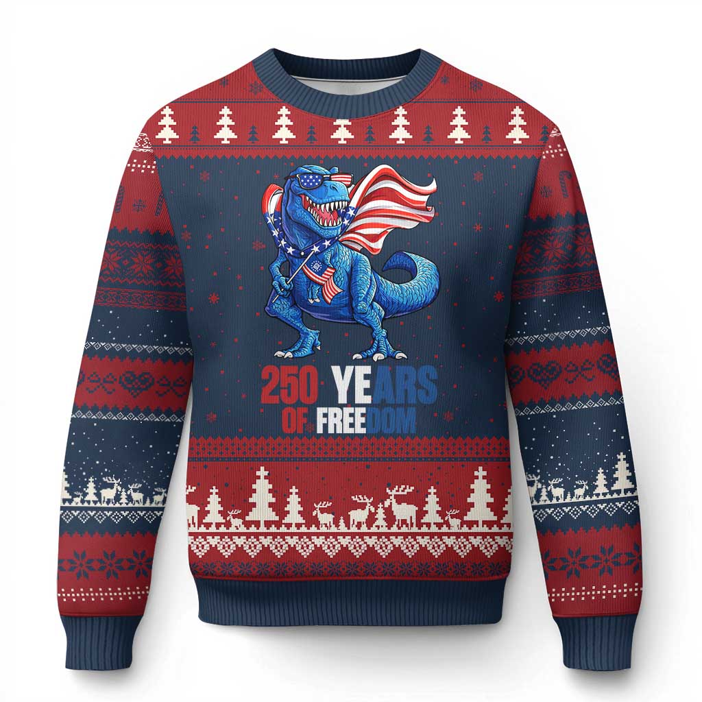 Funny Patriotic Dinosaur Ugly Christmas Sweater 250 Years Of Freedom