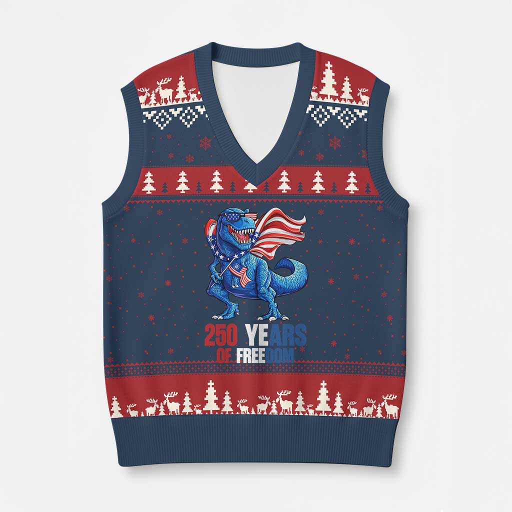 Funny Patriotic Dinosaur V-Neck Knit Sweater Vest 250 Years Of Freedom