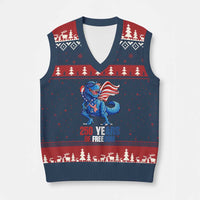 Funny Patriotic Dinosaur V-Neck Knit Sweater Vest 250 Years Of Freedom