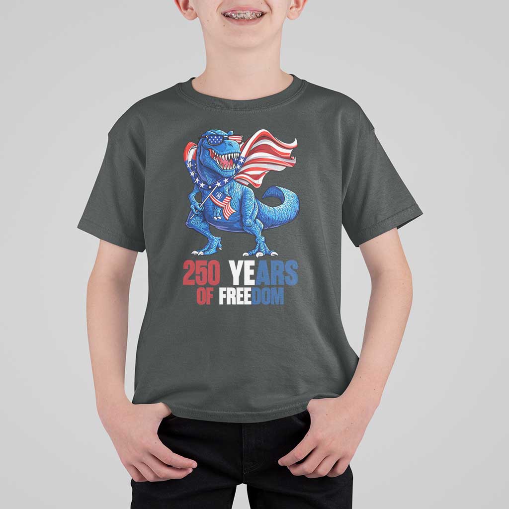Funny Patriotic Dinosaur T Shirt For Kid 250 Years Of Freedom