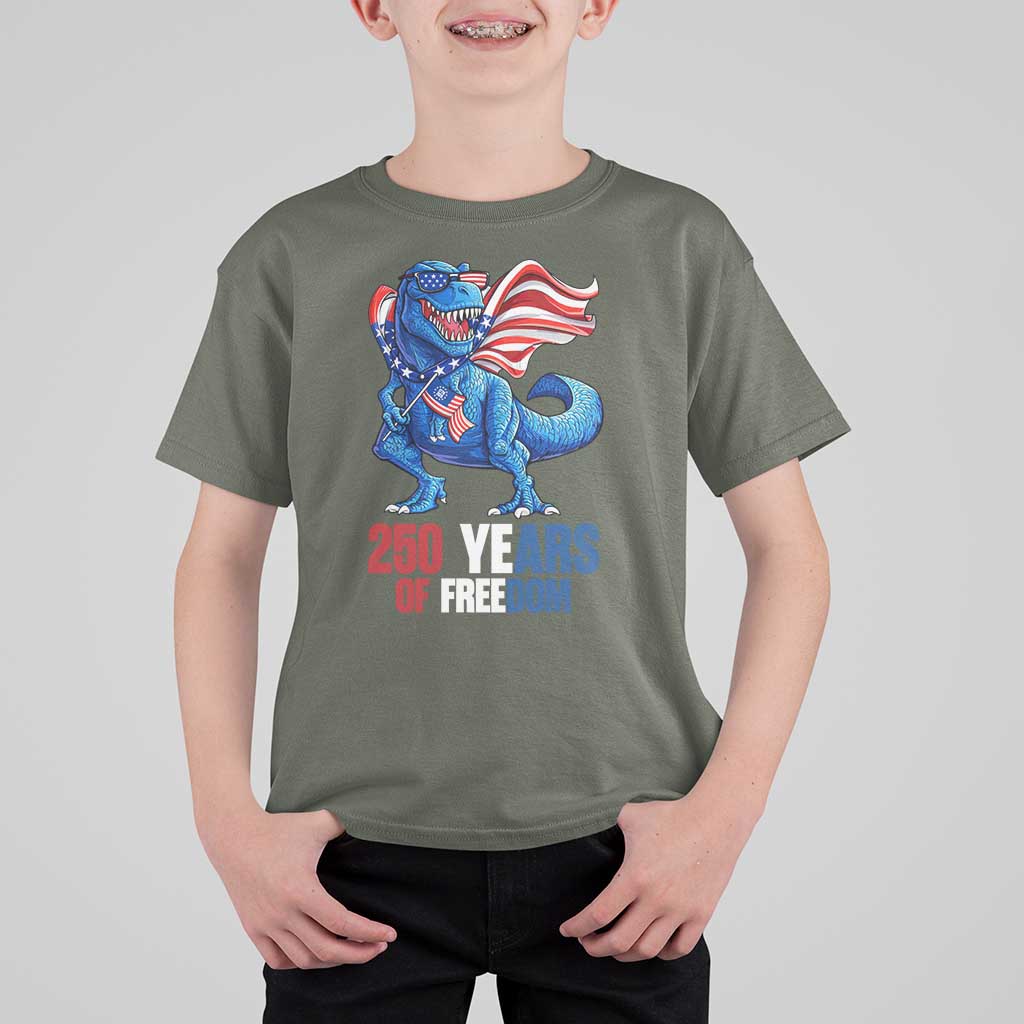 Funny Patriotic Dinosaur T Shirt For Kid 250 Years Of Freedom