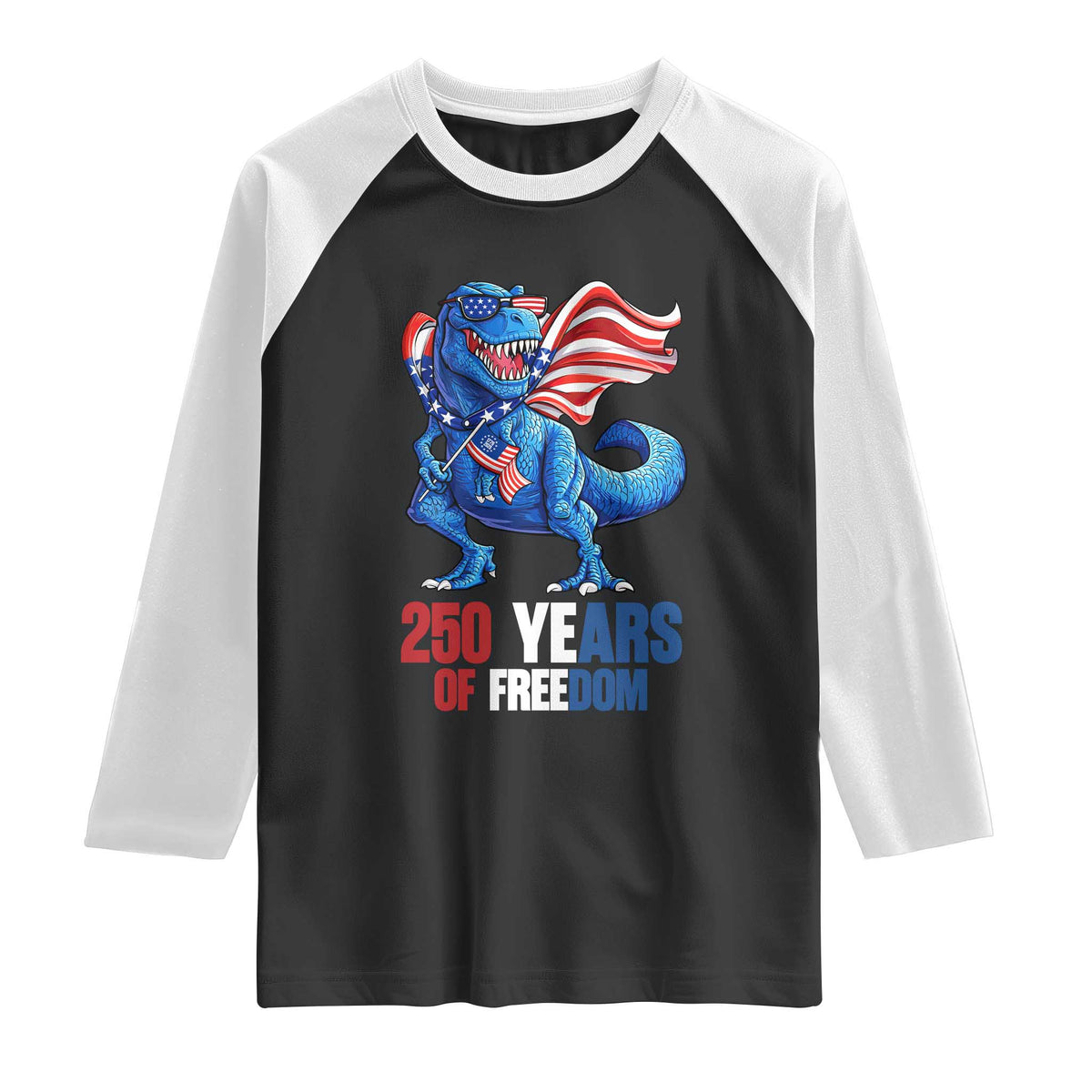 Funny Patriotic Dinosaur Raglan Shirt 250 Years Of Freedom