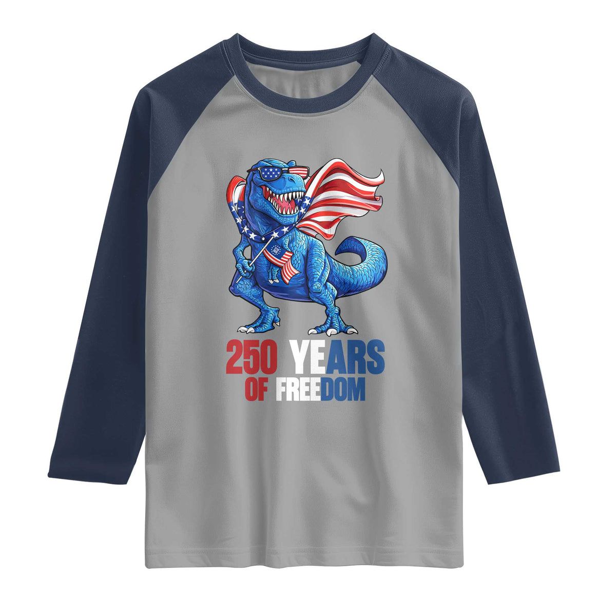 Funny Patriotic Dinosaur Raglan Shirt 250 Years Of Freedom