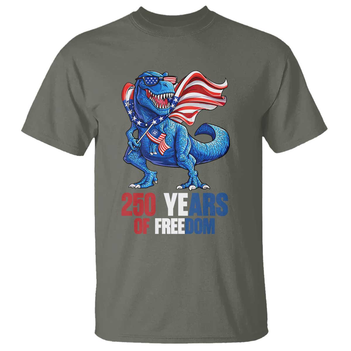 Funny Patriotic Dinosaur T Shirt 250 Years Of Freedom