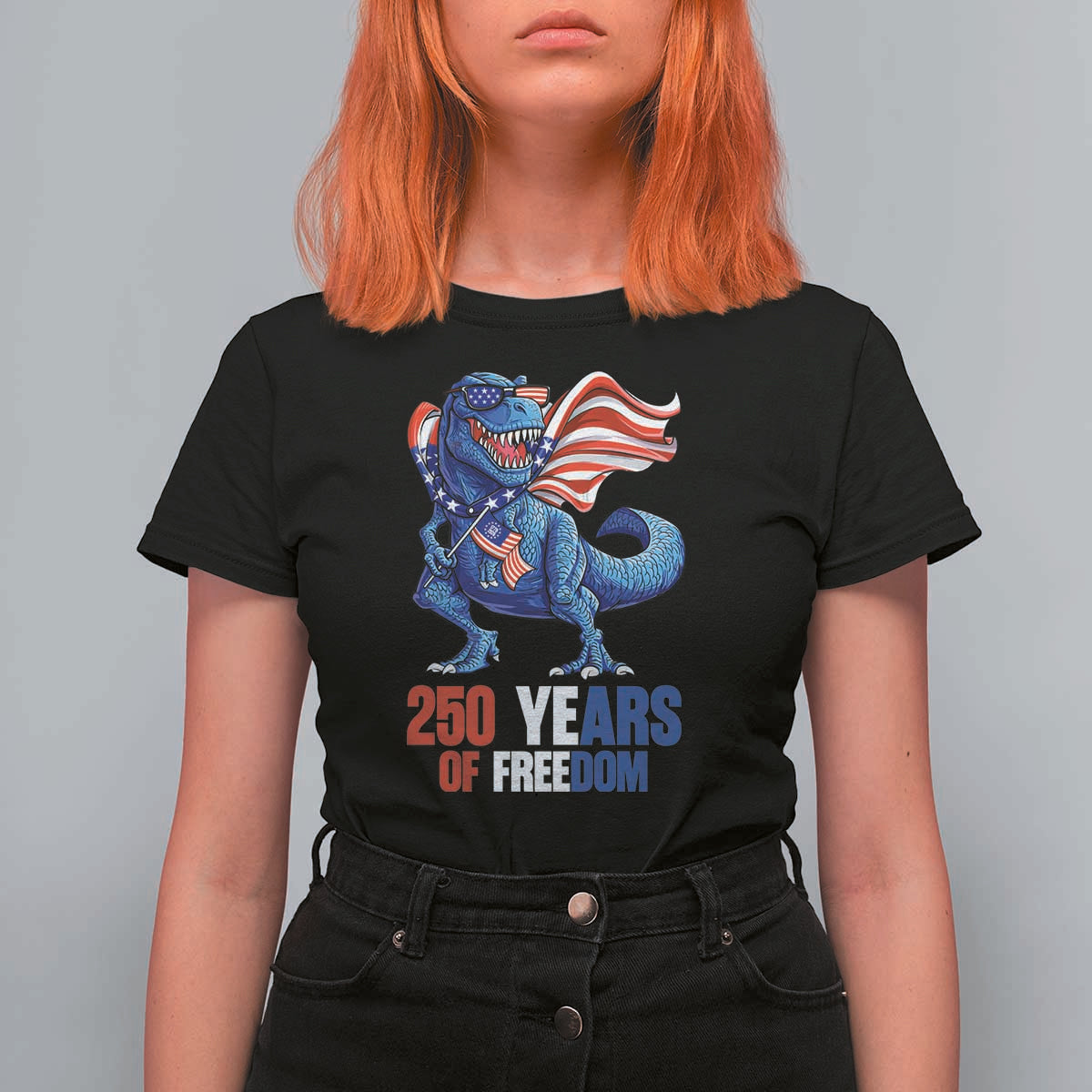 Funny Patriotic Dinosaur T Shirt For Women 250 Years Of Freedom