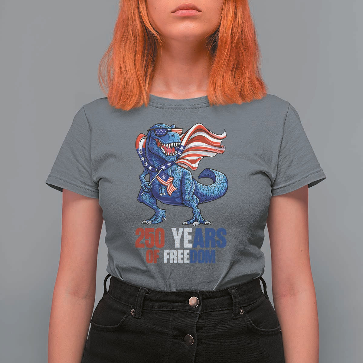 Funny Patriotic Dinosaur T Shirt For Women 250 Years Of Freedom