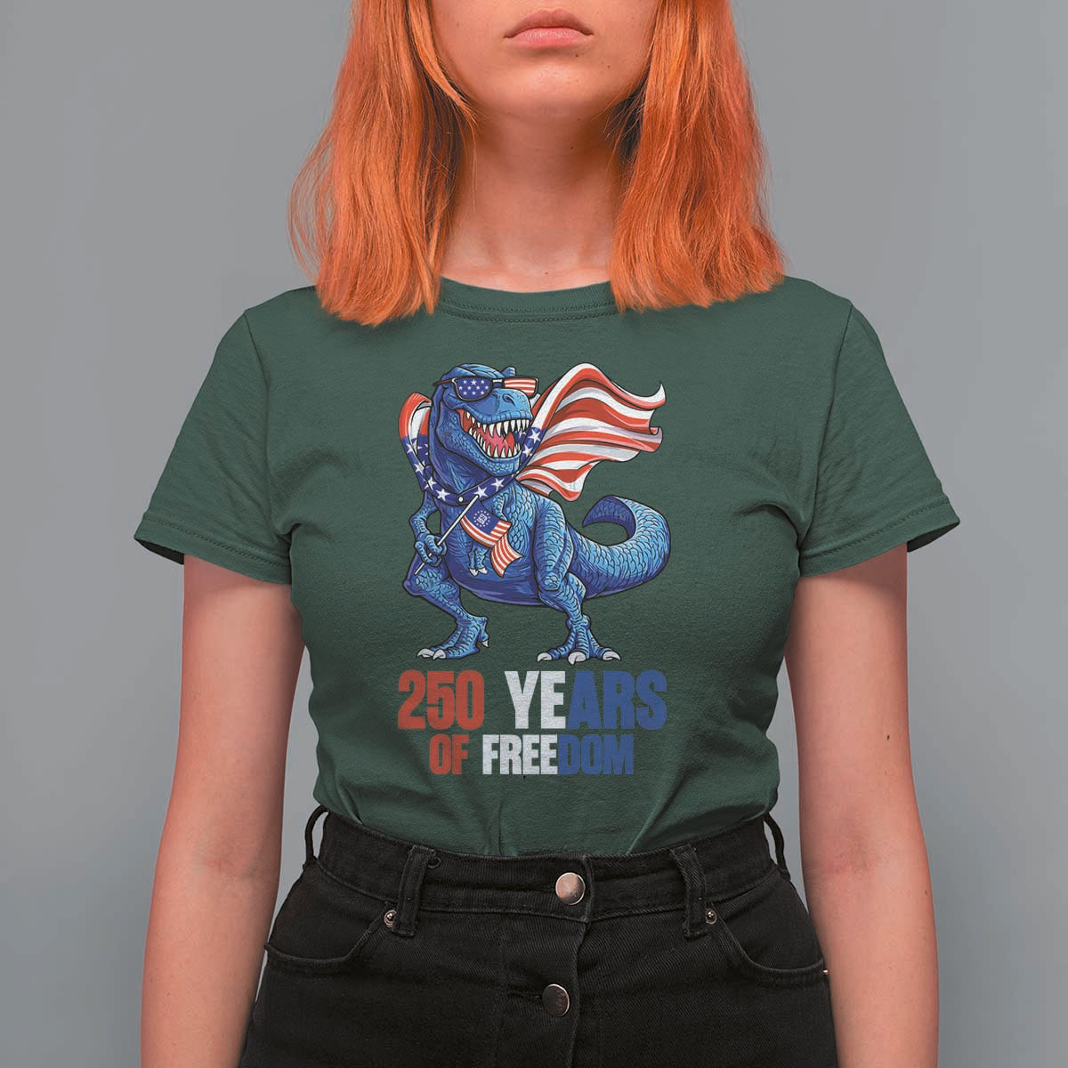 Funny Patriotic Dinosaur T Shirt For Women 250 Years Of Freedom