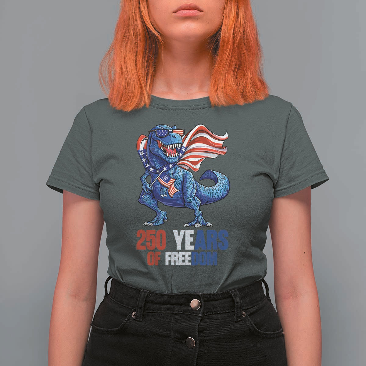 Funny Patriotic Dinosaur T Shirt For Women 250 Years Of Freedom