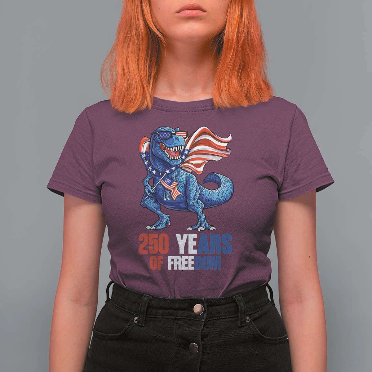 Funny Patriotic Dinosaur T Shirt For Women 250 Years Of Freedom