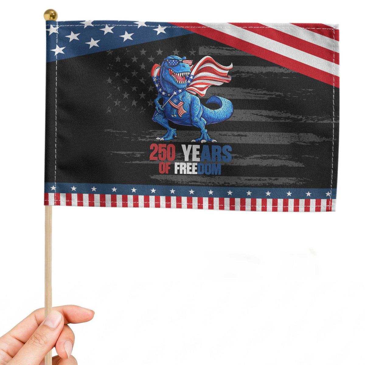 Funny Patriotic Dinosaur Patriotic Handheld Flag 250 Years Of Freedom
