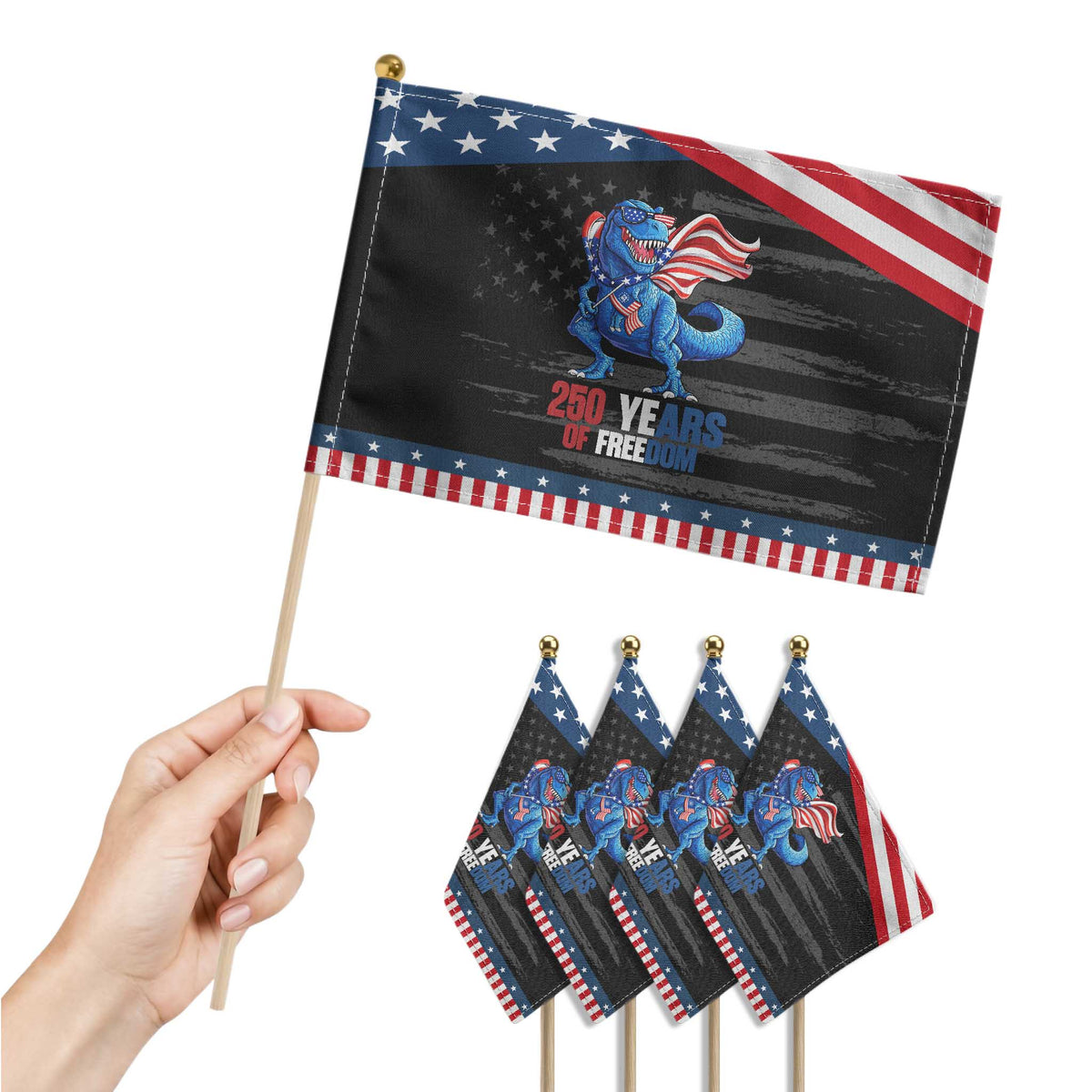 Funny Patriotic Dinosaur Patriotic Handheld Flag 250 Years Of Freedom