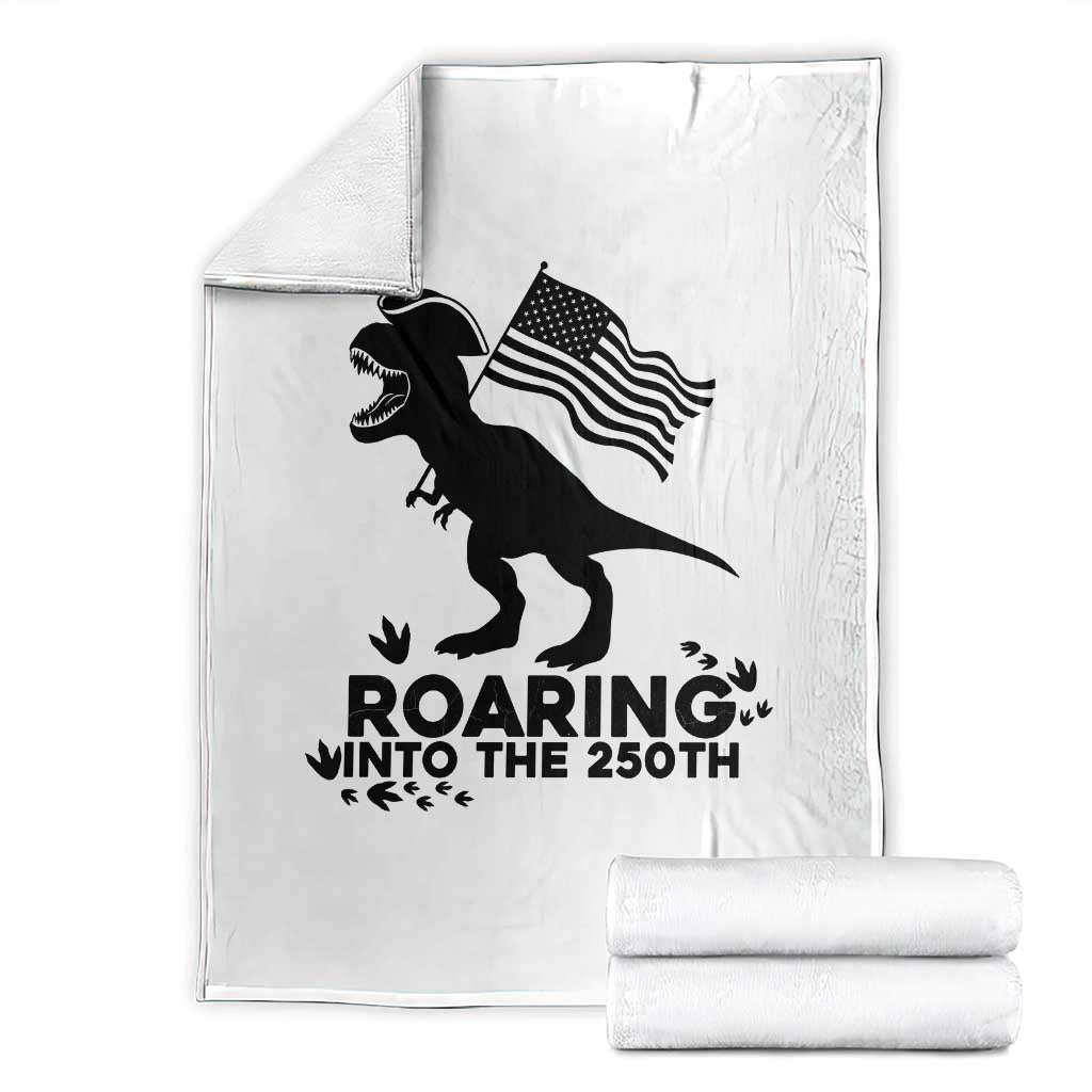 Funny Patriotic Dinosaur Throw Blanket Roaring Into The 250th Anniversary