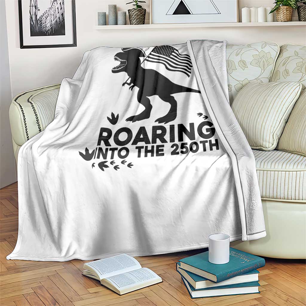 Funny Patriotic Dinosaur Throw Blanket Roaring Into The 250th Anniversary