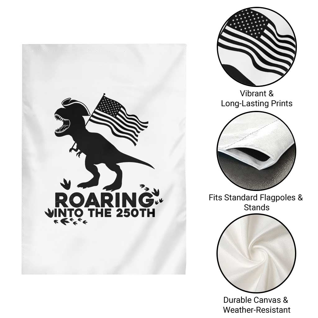 Funny Patriotic Dinosaur Garden Flag Roaring Into The 250th Anniversary