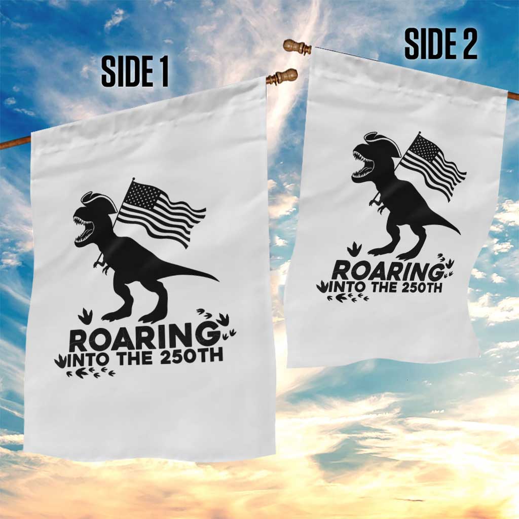 Funny Patriotic Dinosaur Garden Flag Roaring Into The 250th Anniversary