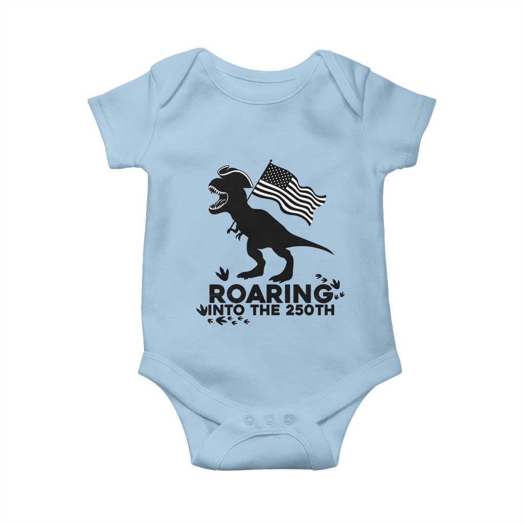 Funny Patriotic Dinosaur Baby Onesie Roaring Into The 250th Anniversary