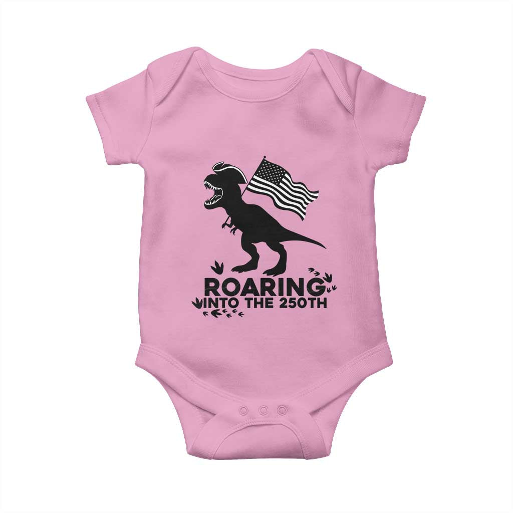 Funny Patriotic Dinosaur Baby Onesie Roaring Into The 250th Anniversary