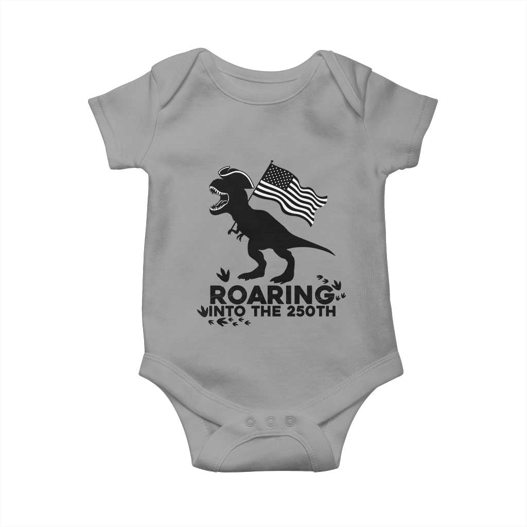 Funny Patriotic Dinosaur Baby Onesie Roaring Into The 250th Anniversary