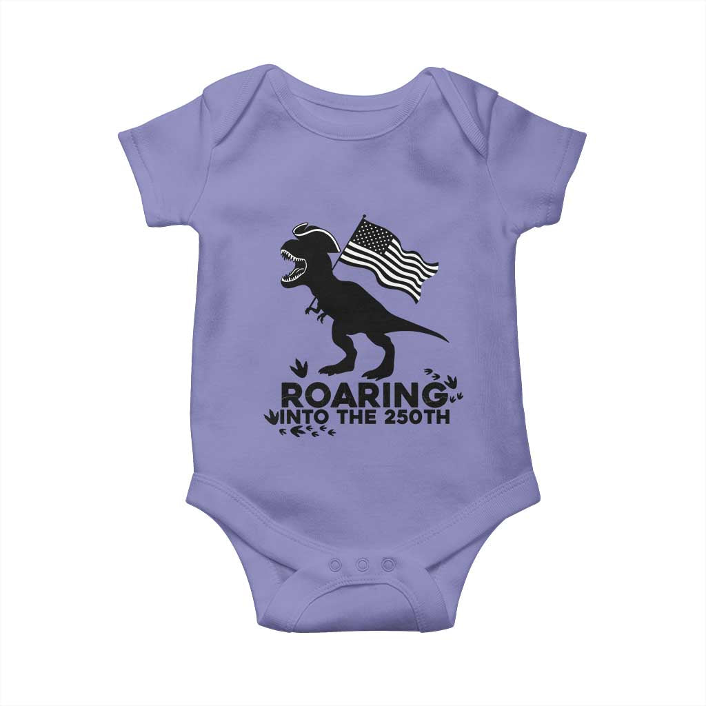Funny Patriotic Dinosaur Baby Onesie Roaring Into The 250th Anniversary