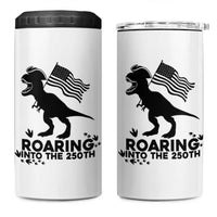 Funny Patriotic Dinosaur 4 in 1 Can Cooler Tumbler Roaring Into The 250th Anniversary