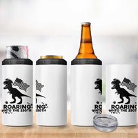 Funny Patriotic Dinosaur 4 in 1 Can Cooler Tumbler Roaring Into The 250th Anniversary