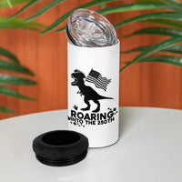 Funny Patriotic Dinosaur 4 in 1 Can Cooler Tumbler Roaring Into The 250th Anniversary