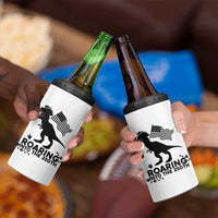 Funny Patriotic Dinosaur 4 in 1 Can Cooler Tumbler Roaring Into The 250th Anniversary
