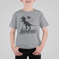Funny Patriotic Dinosaur T Shirt For Kid Roaring Into The 250th Anniversary