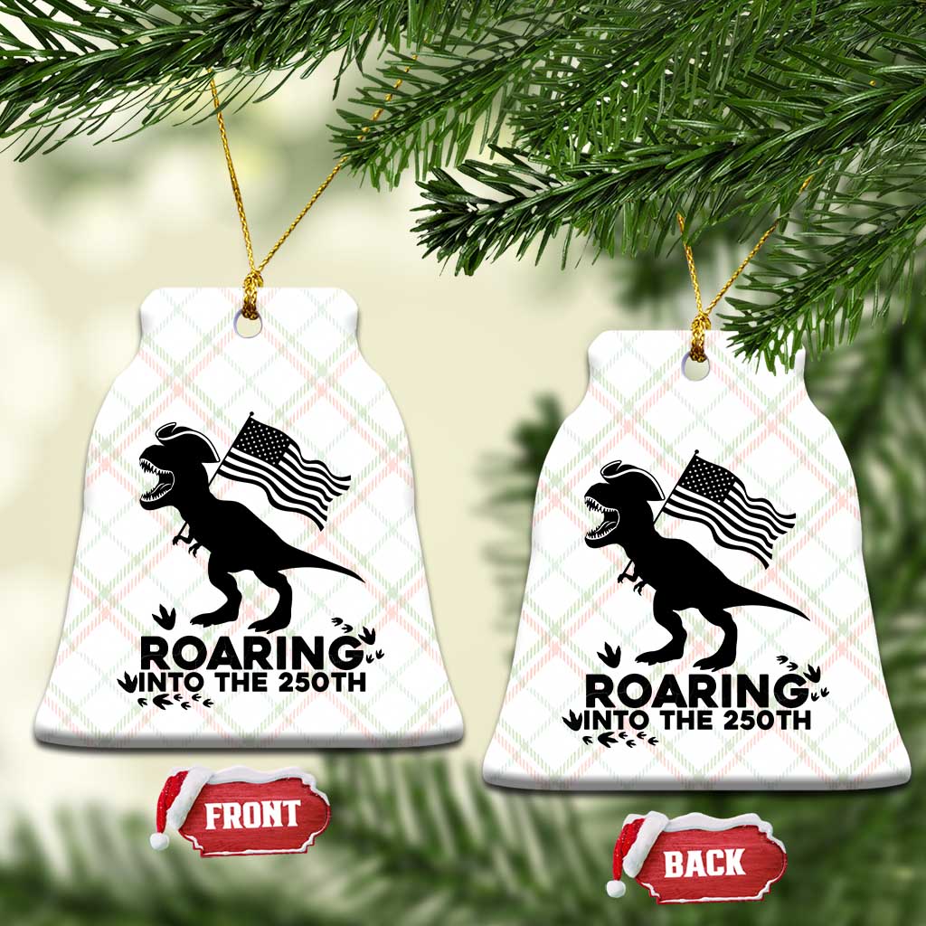 Funny Patriotic Dinosaur Ceramic Ornament Roaring Into The 250th Anniversary