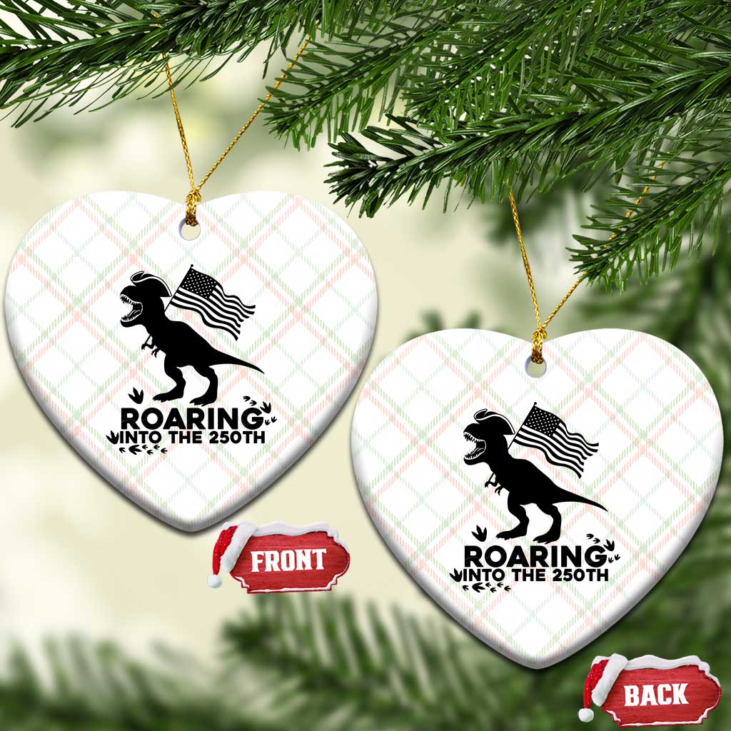 Funny Patriotic Dinosaur Ceramic Ornament Roaring Into The 250th Anniversary
