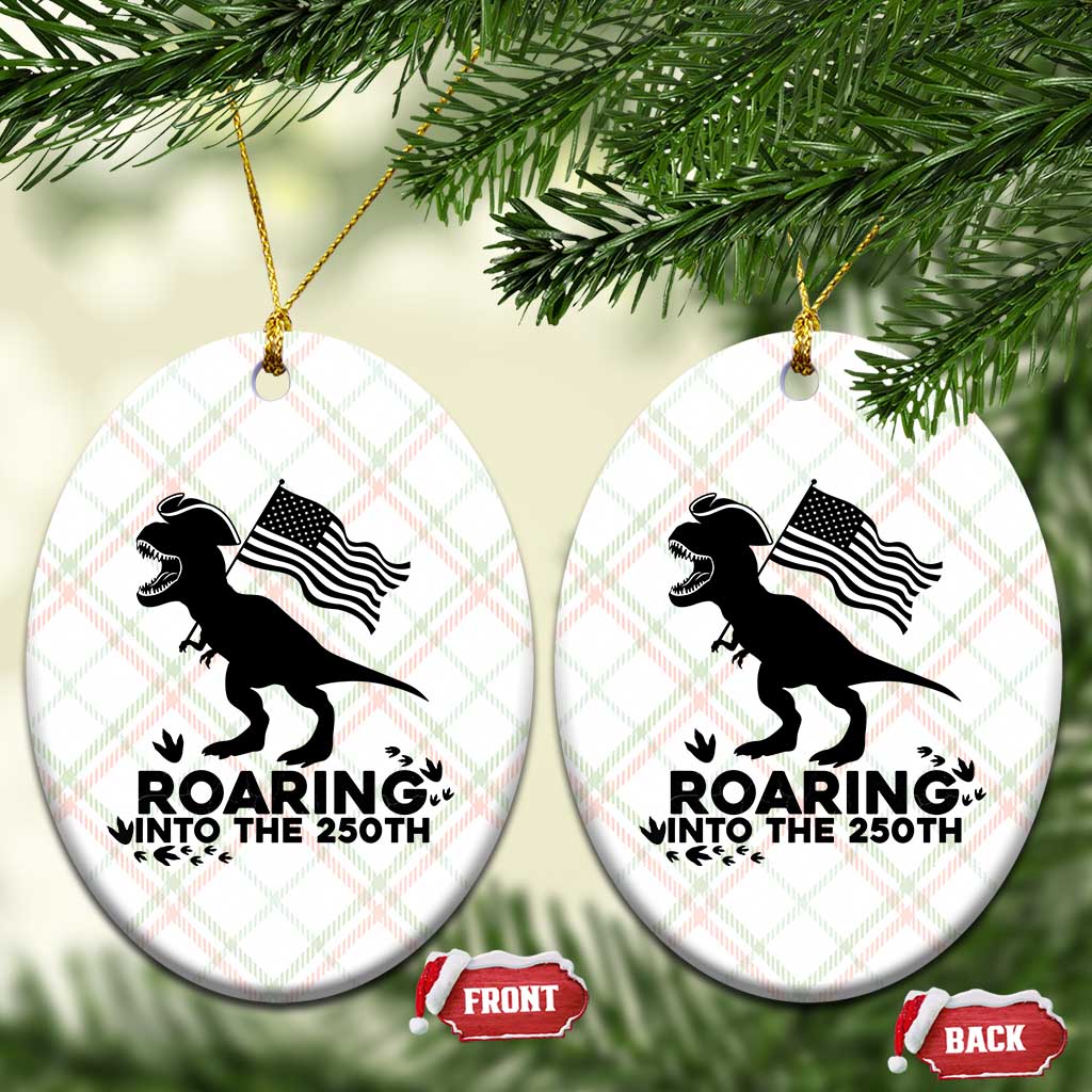 Funny Patriotic Dinosaur Ceramic Ornament Roaring Into The 250th Anniversary