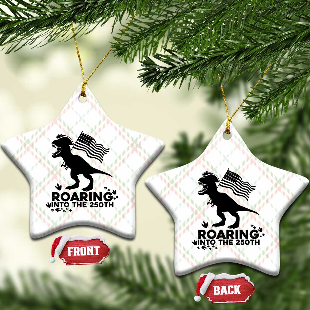 Funny Patriotic Dinosaur Ceramic Ornament Roaring Into The 250th Anniversary