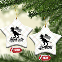Funny Patriotic Dinosaur Ceramic Ornament Roaring Into The 250th Anniversary