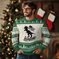 Funny Patriotic Dinosaur Ugly Christmas Sweater Roaring Into The 250th Anniversary