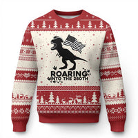 Funny Patriotic Dinosaur Ugly Christmas Sweater Roaring Into The 250th Anniversary